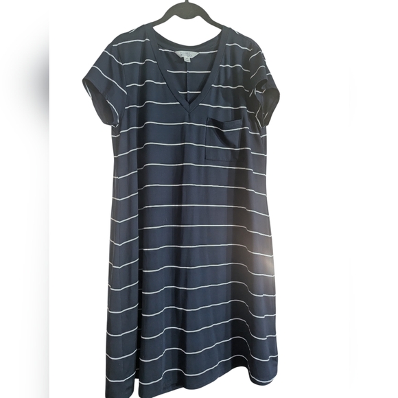 Market & Spruce Navy Striped V-Neck Pocket Dress XXL - Picture 3 of 7